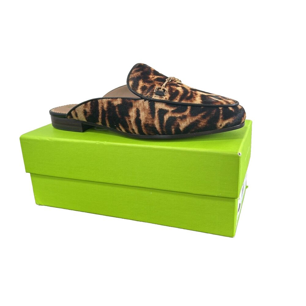 Sam Edelman Linnie Womens 7W Flats Tiger Print Calf Hair Loafer Mule Slides NEW